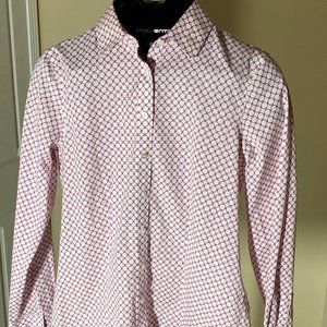 Talbots Size 4 Womens Wrinkle-Resistant Stretch Dress Shirt with Pink Circles